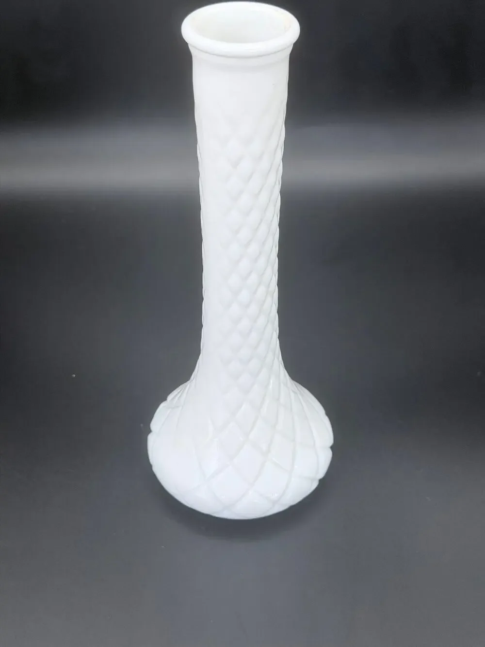 Vintage Hoosier Glass 4092 Milk Glass Bud Vase Diamond Quilt 9 Inch MCM